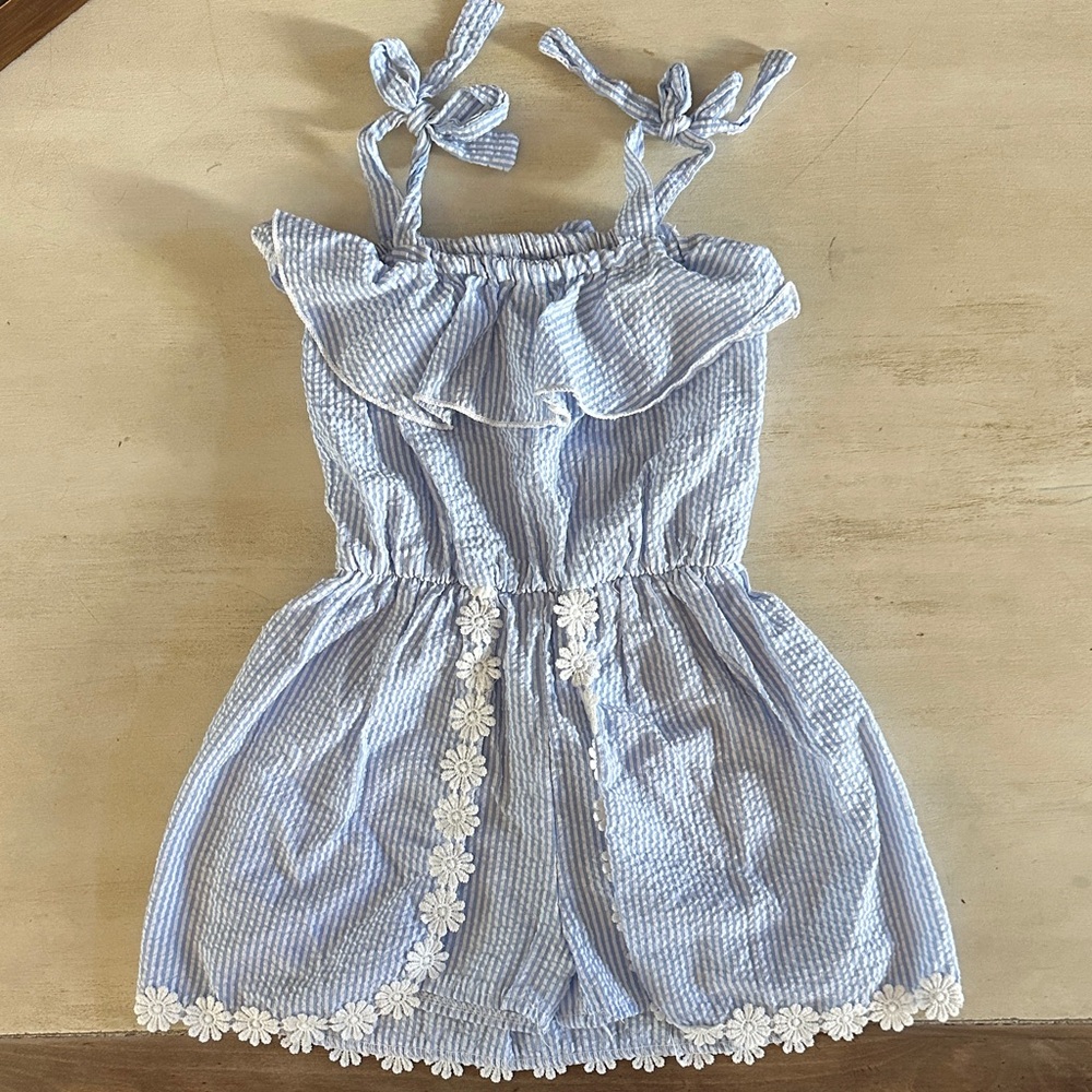 Charming Light Blue Kids Romper with Floral Accents